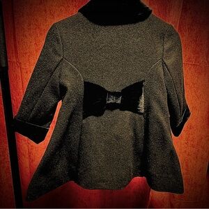Janie and Jack Elegant Black Pea Coat with Black Velvet Collar, Cuffs, & Bow.